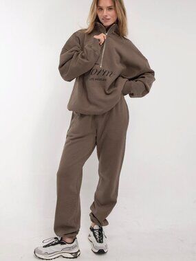 FORM Jogger & Quarter Zip Sweat Lounge SET - Walnut - Size Medium
